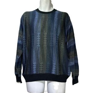 segreto blue gray stripe wool Crew Neck Long Sleeve sweater mens size M